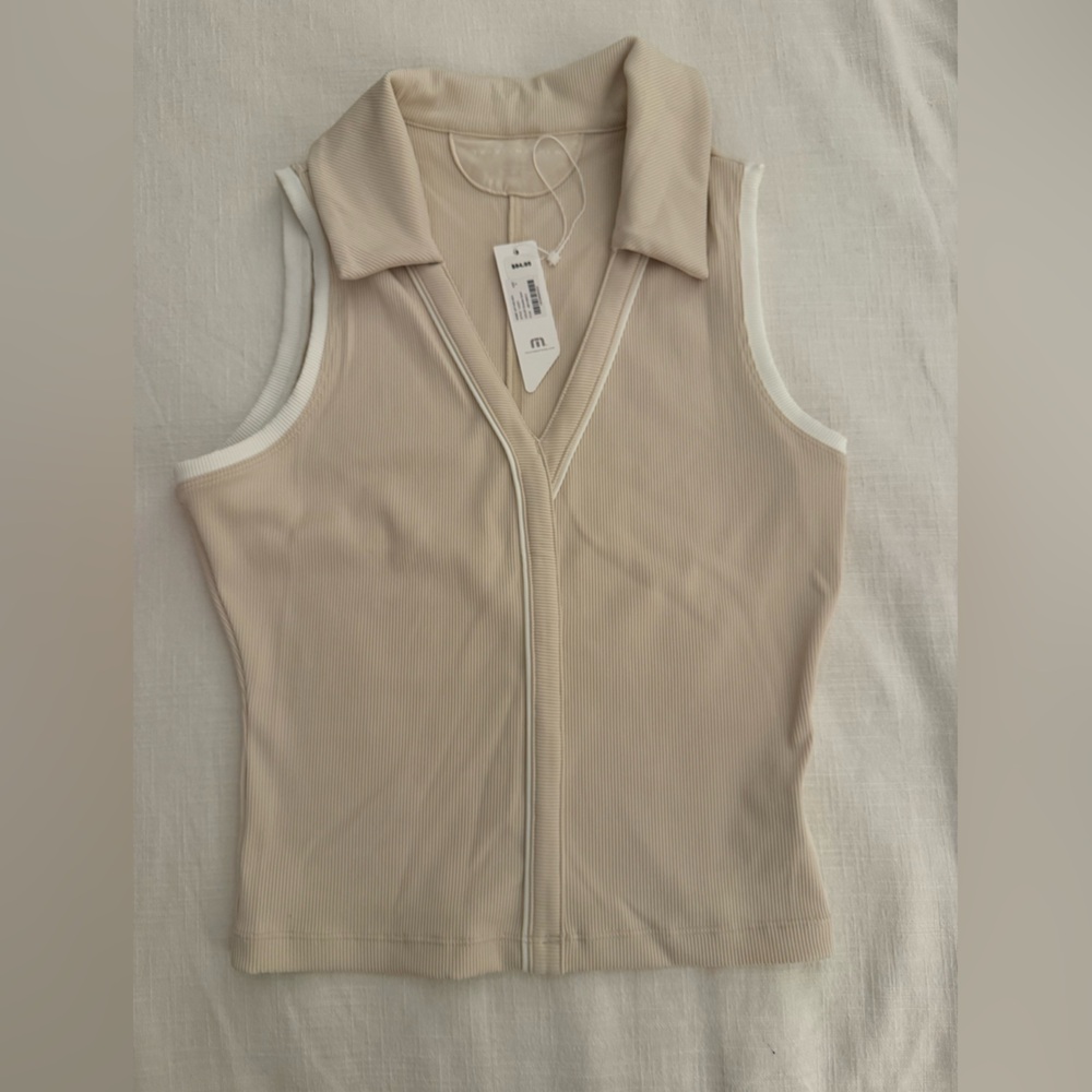 Travis Mathew Beige Ribbed Top